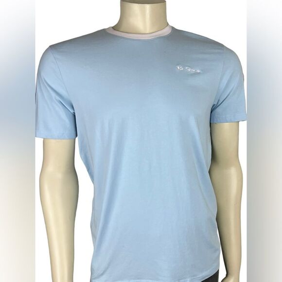 NWT Ben Sherman Light Blue S/S Crewneck T-Shirt w/Stripe Shoulder Detail Size M - Picture 3 of 13